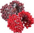 100 Wired Artificial Berry Stems Artificial Flower Decoration 200 Pieces 12Mm Mini Berry Frosted Christmas Fruit, Red