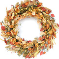 24 Inch Fall Wreath Berries Front Door Wreath Artificial Grain Wreath Harvest Wheat Ears Garland Autumn Wreath for Home Wall Fall Festival Decor (23In Fall Wheat Ears Wreath)