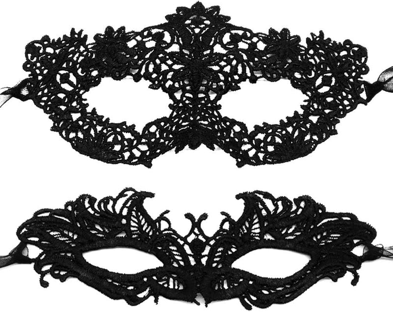 2 Pieces Masquerade Mask for Women Black Lace Mask for Masquerade Ball, Halloween Party