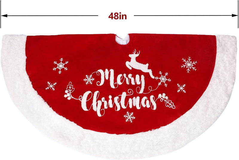 DR.DUDU 48 Inch Christmas Tree Plush Skirt Decoration for Merry Christmas Party Faux Fur Christmas Tree Skirt Decorations (Red 1)