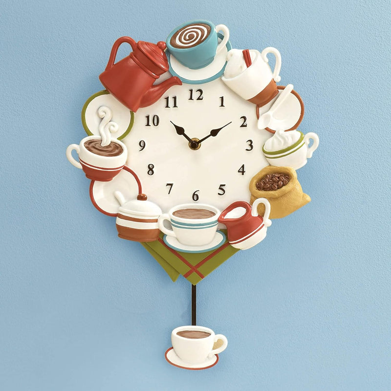 Collections Etc Coffee Cup Pendulum Wall Clock Kitchen Decor