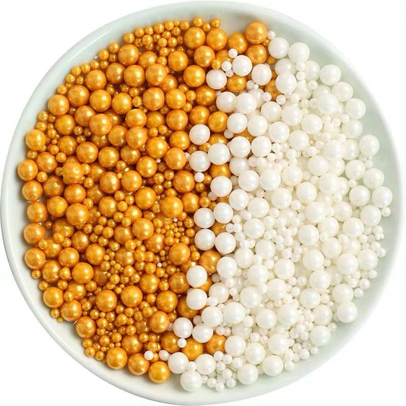 Edible White Sugar Pearls Candy Sprinkles 120G/ 4.23Ounce Baking Cake Sprinkles Cupcake and Cake Topper Cookie Decorations Wedding Party Valentines Halloween Christmas Supplies