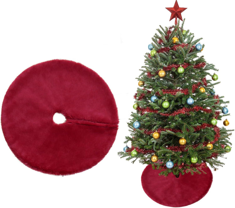 Christmas Tree Skirt Decoration 15" Mini Plush White Faux Fur Xmas Tree Skirt Deco for Christmas Party Holiday Deco