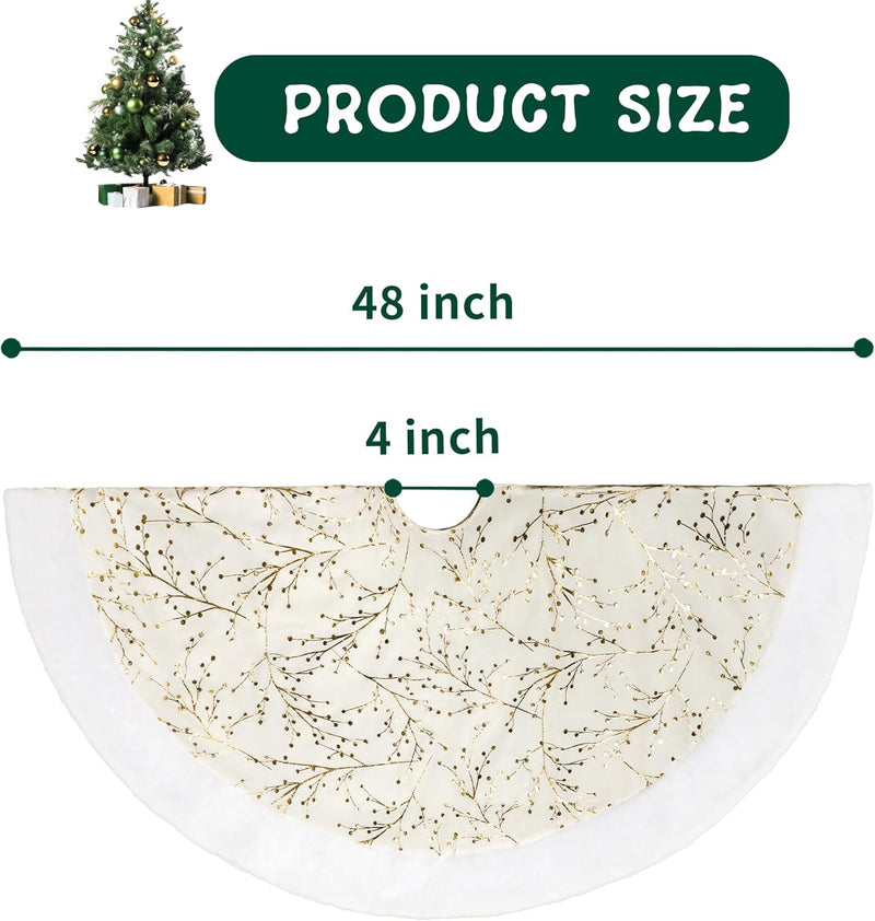 48 Inches Christmas Tree Skirt,White and Gold Christmas Tree Skirt,Faux Fur Plush Xmas Tree Skirt,Thick Tree Skirt Trees,Velvet Rugs for Christmas Tree