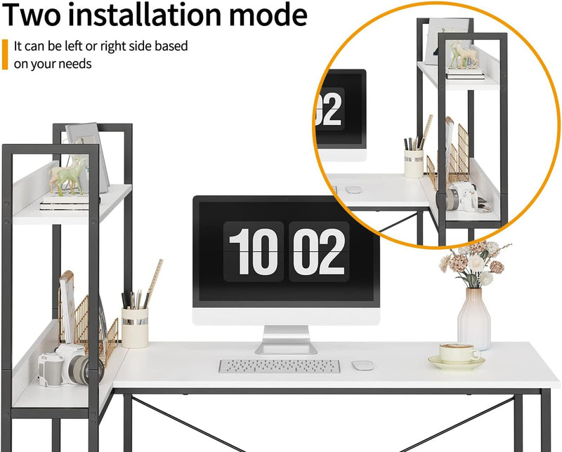 Cubicubi Computer Corner Desk with Storage Shelves, 47 Inch Small L Shaped Computer Desk, Home Office Writing Desk with 2 Hooks, Black
