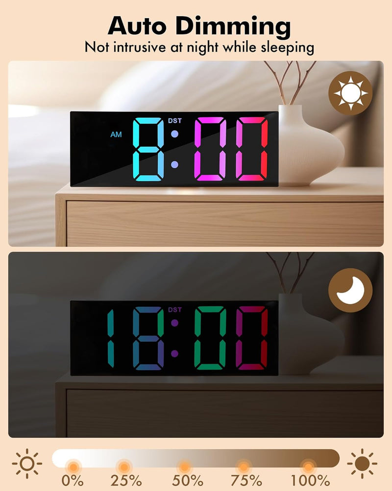 Alampan 12" Large Digital Wall Clock with Remote Control, Corded RGB LED Clock with Full Screen Display, Big Wall Clock for Classroom, Living Room, Elderly, Wall Mount Clock with DST, LED Wall Decor