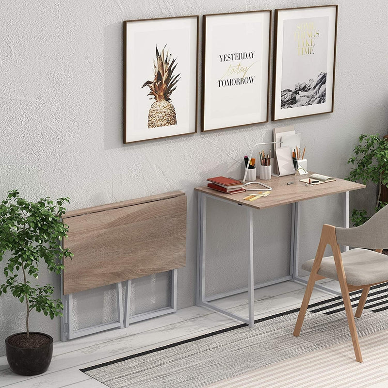 4NM 31.5" Folding Desk, Simple Assembly Computer Desk Study Writing Table for Small Space Offices/Home - Natural and White