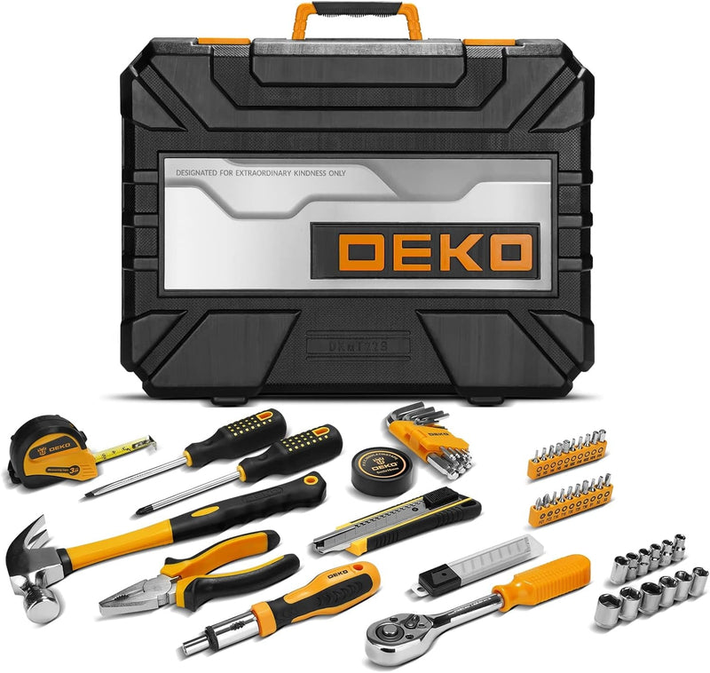 DEKOPRO 228 Piece Socket Wrench Auto Repair Tool Combination Package Mixed Tool Set Hand Tool Kit with Plastic Toolbox Storage Case