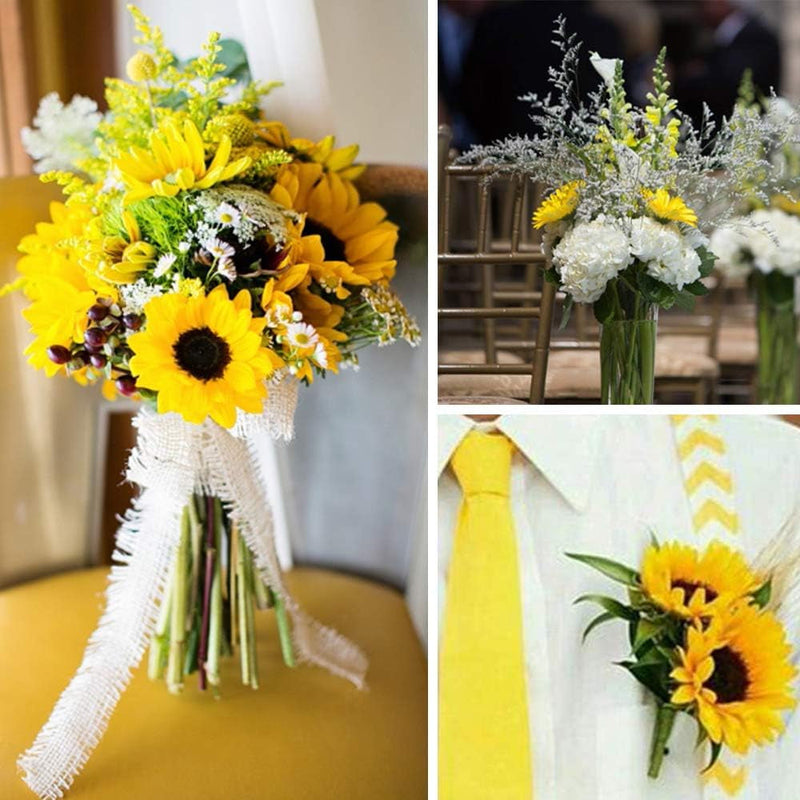 50PCS Artificial Silk Yellow Sunflower Heads, 2.8" Fabric Floral Supplies for Wedding Engagement Home Party Decor Hair Clip Wreath Decorative DIY Craft