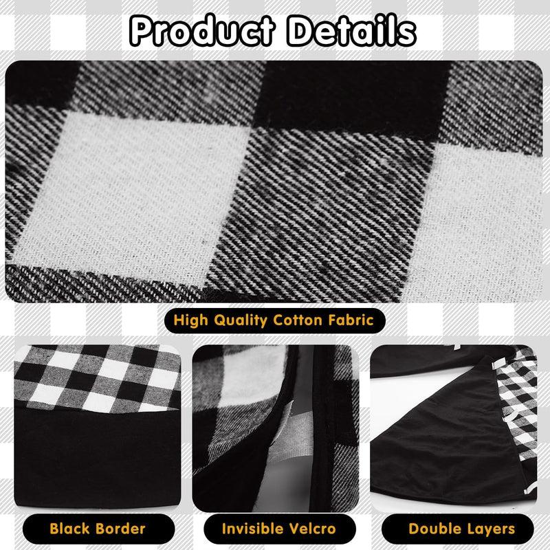 Black and White Buffalo Plaid Check Christmas Tree Skirt 48 Inches, Country Xmas Tree Decorations Tree Skirts Double Layers Holiday Ornaments