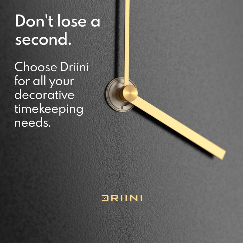 Driini Modern Pendulum Wall Clock - Decorative and Unique Metal Frame, with 8 Inch Face - Contemporary, Minimalist Design, with Silent Battery Operation - Includes Both Black and Gold Pendelum