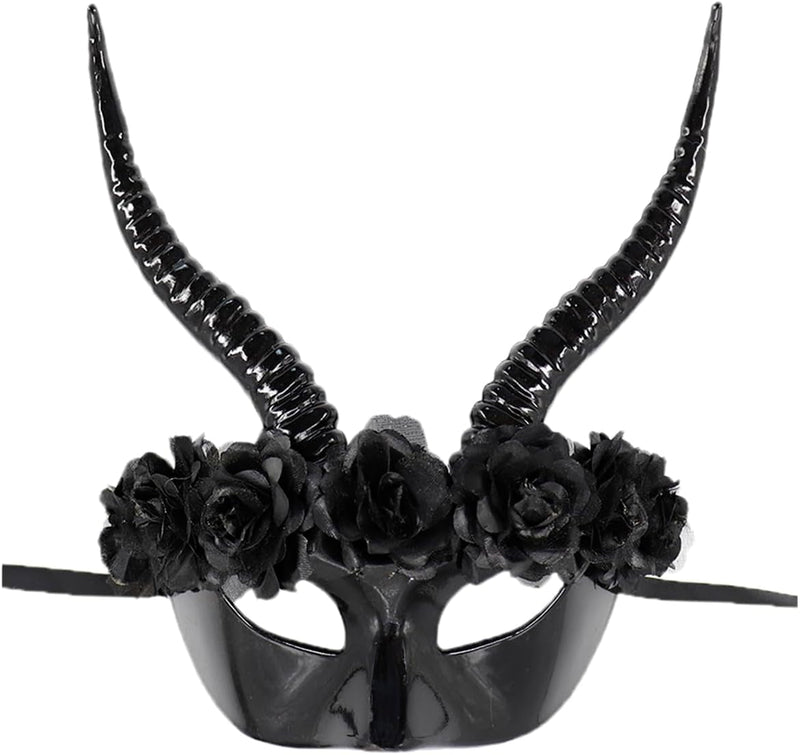 Coolwife Masquerade Mask Horns Punk Antique Flower Halloween Day of the Dead Party Venetian Costume Masks