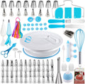 Cake Decorating Supplies Kit with Ebook, Cake Turntable for Decorating, 64 Icing Ping Tips, 32 Piping Bags,3 Icing Scrapers, 2 Spatulas, 14 Fondant Mould, Cake Leveler for Baking Beginners