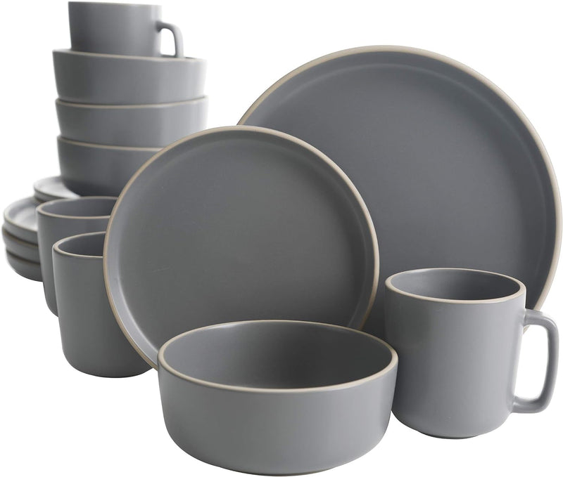 Gibson Home Zuma 16 Piece round Kitchen Dinnerware Set, Dishes, Plates, Bowls, Mugs, Service for 4, Matte Stoneware, Black