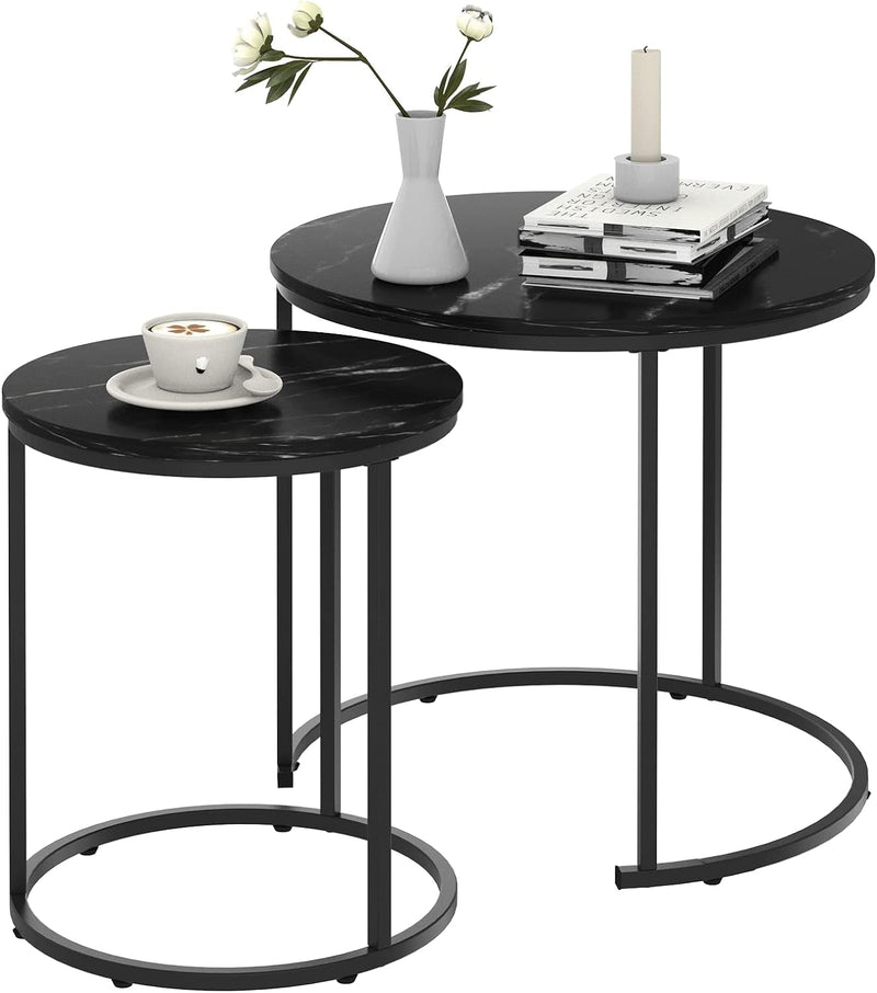 Black Marble Nesting Coffee Table for Small Place 24 in 2 Sets High Side End Sofa Table Nightstand Modern Furniture Living Room Cabin Bed Room Dining Roomgarden 4 You (Black Marble)