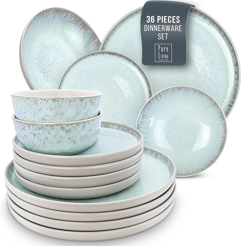 12 Piece Dinnerware Sets for 4 - Modern Style Stoneware Dinnerware Set - Scratch Resistant, Dishwasher Safe Plates and Bowls Sets Ceramic, Dish Set, Bowl and Plate Set - Black and Petrol Blue