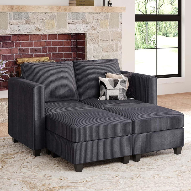 Belffin Corduroy Armchair Modular Arm Chair with Storage Modern Couch for Living Room Dark Grey