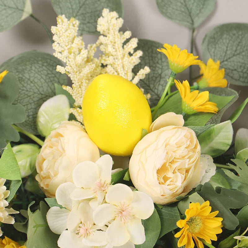 27.5In Artificial Flower Swag with Lemon Berry, Simulation Lemon Lintel Wreath Wall Hanging Lintel Garland, Spring Summer Fruit Floral Swag Wreath for Wedding Home Party Door Wall(With Light)