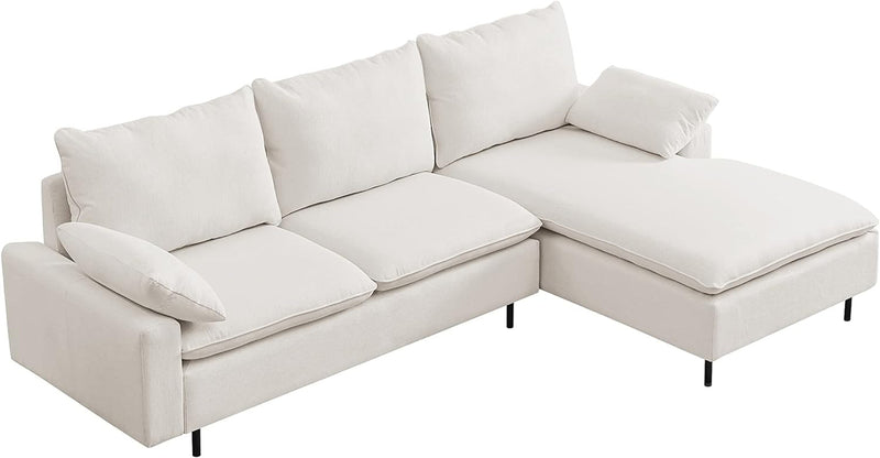 100'' Linen L-Shaped Right-Hand Facing Sectional Sofa with Metal Legs and 2 Pillows(Beige)