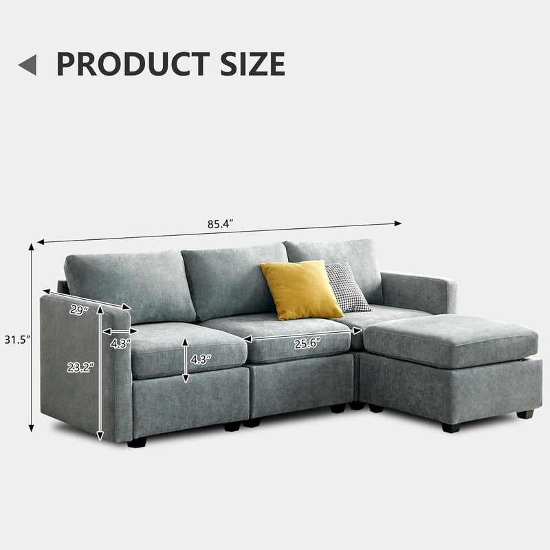 Cpintltr Storage Couch,Modular Sectional Seat Futon Sofa,L-Shaped Couch Linen Fabric with Reversible Chaise Sofa Bed with Ottomans,Seats Furniture for Living Room Apartment Office