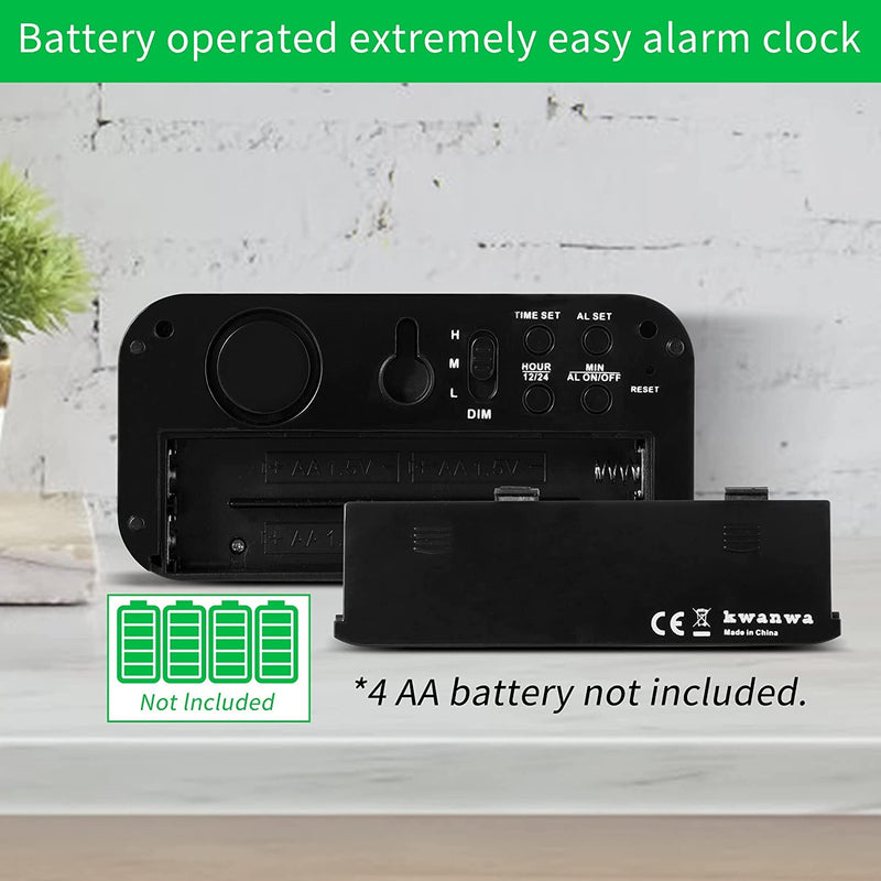 Alarm Clock, LED Digital Clock, Small Wall Clock, Battery Operated, Adjustable 3-Level Led Brightness, Dim Night Mode, 12/24Hr, Cordless, Constantly 1.2'' Digits Display for Bedroom/Travel,Easy to Set