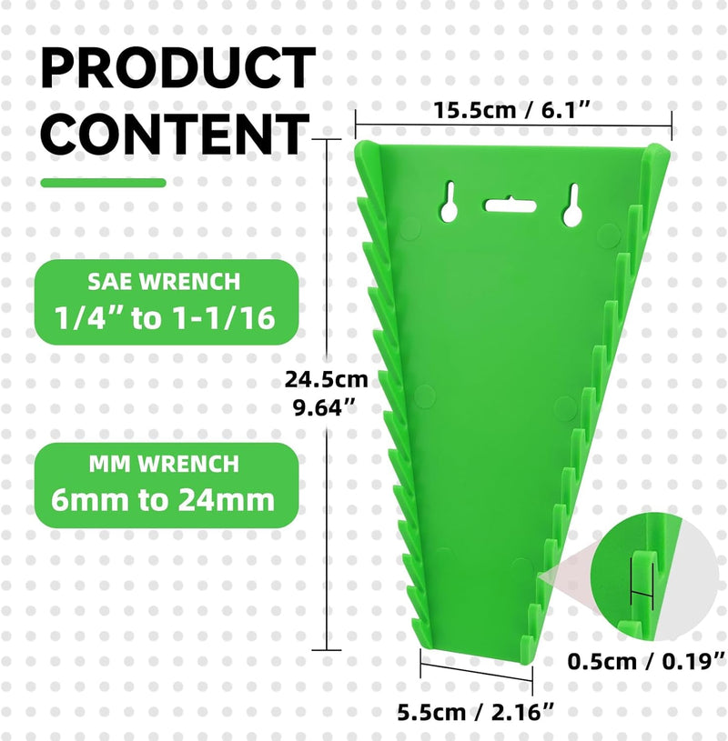 4Pack Magnetic Wrench Organizer Wrench Rack Tool Trays, Premium Quality Wrench Holder SAE(1/4" - 1/16") and Metric(6Mm-24Mm)