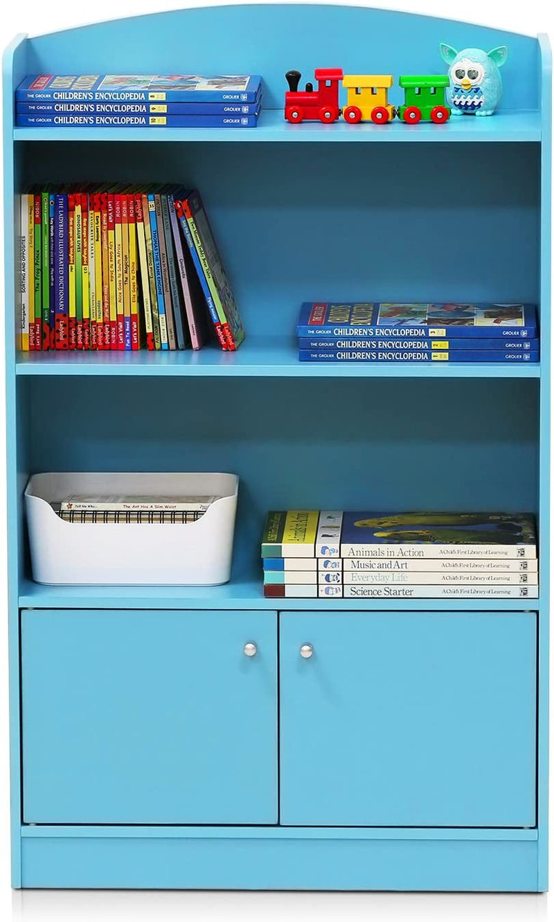 FURINNO Lova Bookshelf with Storage Cabinet, 9.49D X 23.82W X 42.28H In, Light Blue