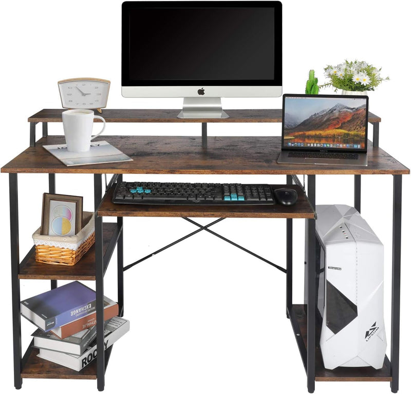 Computer Desk with Keyboard Tay, Industrial Home Office Desk with Hutch/A 2-Tie Bookshelf/Cpu Stand/Monitor Stand, Study Desk for Small Space,Pc Laptop Table Workstation, Saving Space