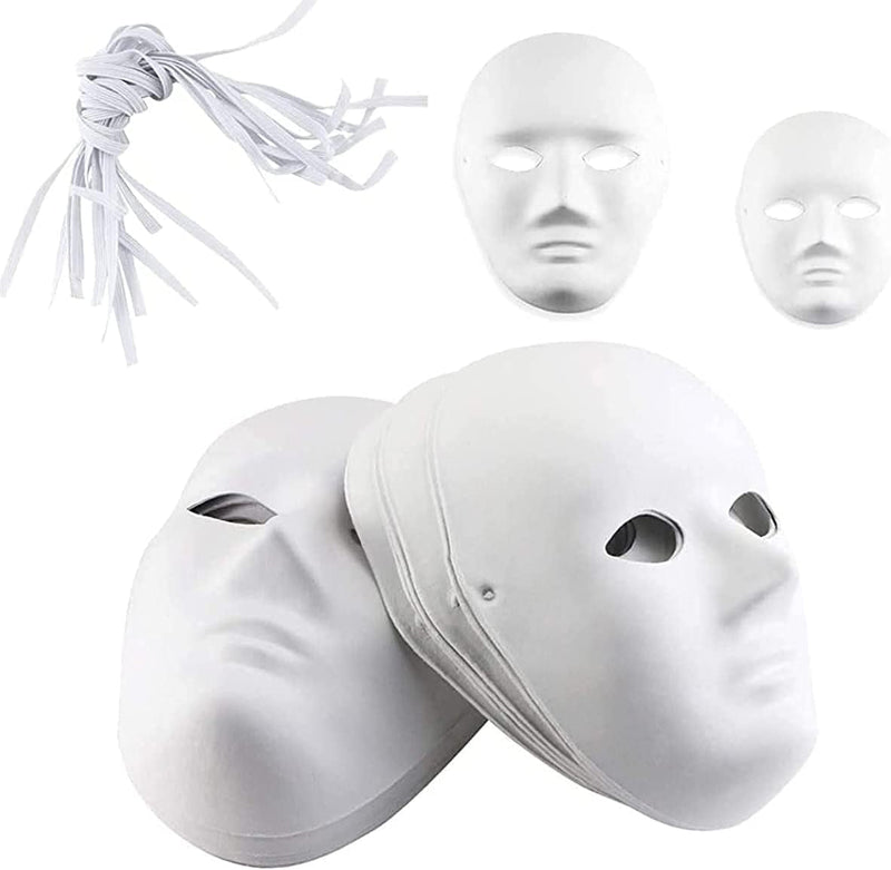 12 PCS DIY Full Face Masks, Paintable Paper Mask, White DIY Mask, Masquerade Mask, Mardi Gras Mask, Party Full Face Masks