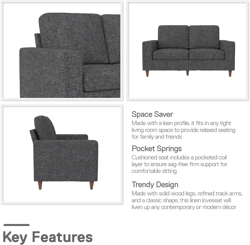 DHP Liah Loveseat Sofa with Pocket Spring Cushions, Dark Gray