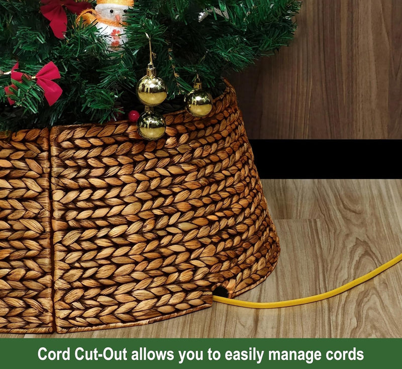 CENBOSS Christmas Tree Collar, Rattan Xmas Tree Collar for Artificial Trees, Woven Wicker Christmas Tree Skirt, Tree Stand Base Cover, Tree Basket Base Box, Christmas Tree Ring (Brown Wash, 24 Inch)