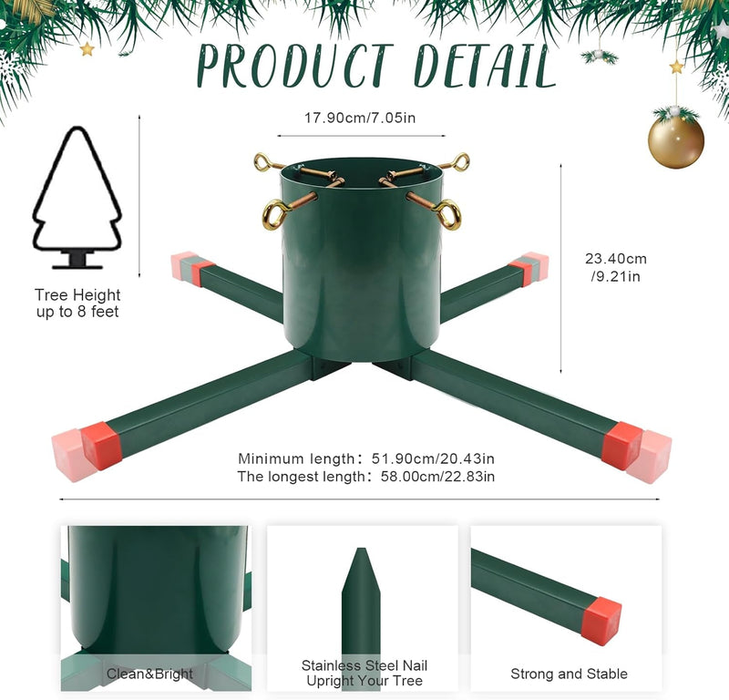 Christmas Tree Stand Base, Welded Steel Christmas Tree Stand, Christmas Tree Stand for Real Trees, Can Accommodate Live Trees 8 Feet Long, Green