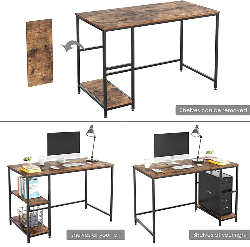 BESTOFFICE FURNITURE Computer 2 Shelves, 2-In-1 Large Desk with Metal Legs, Adjustable Feet Modern Furniture for Home Office, Study Room-Rustic Brown