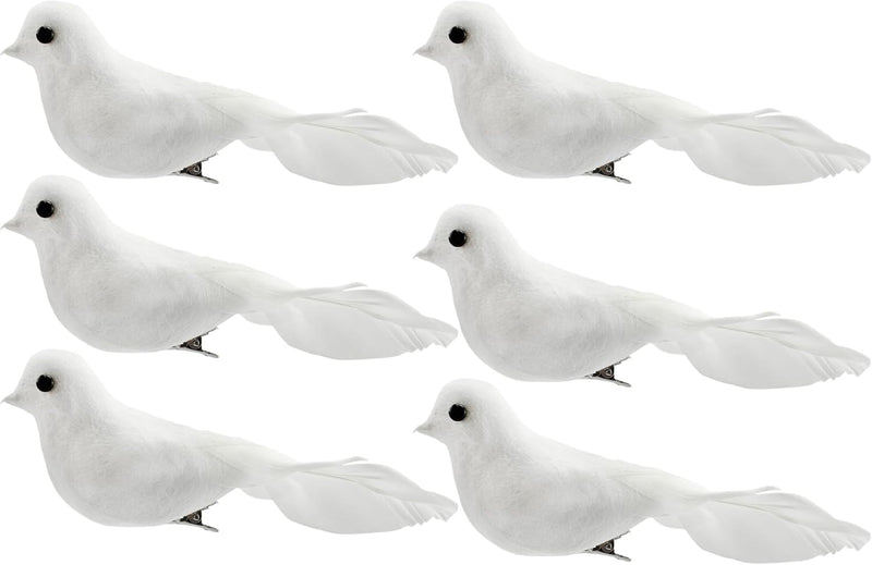 Cornucopia Artificial White Doves (6-Pack); White Feathered Mini Birds for Weddings, Christmas Ornaments, Wreaths & Decorative Arts and Crafts