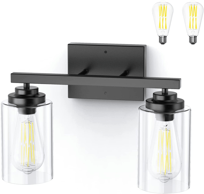 2-Light Vanity Light Fixtures, Black Farmhouse Wall Lamp Sconces Wall Lighting with Clear Glass Shade, Modern Wall Light Fixtures Bathroom Lights for Mirror, Living Room, Bedroom, Hallway Home & Garden > Lighting > Lighting Fixtures > Wall Light Fixtures KOL DEALS   