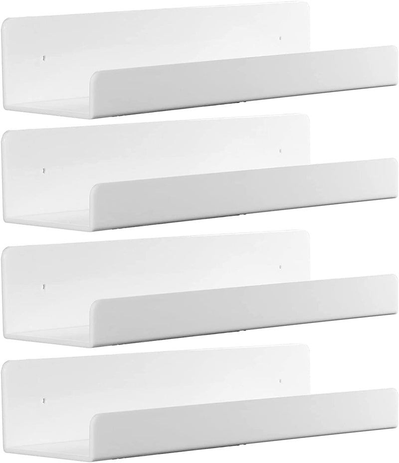 2 Pack 15 Inch Acrylic Invisible Kids Floating Bookshelf for Kids Room,Modern Picture Ledge Display Toy Storage Wall Shelf,White by Cq Acrylic Furniture > Shelving > Wall Shelves & Ledges Cq acrylic White 4 