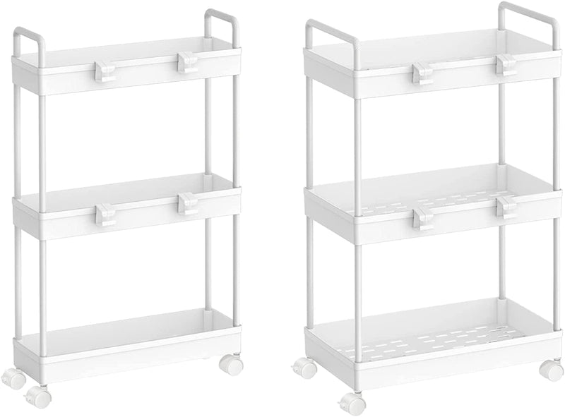 2 Pack 4 Tier Slim Storage Cart, Bathroom Organizer Laundry Room Organization Mobile Shelving Unit Slide Out Rolling Rack with Wheels for Kitchen Garage Office Small Apartment Narrow Space Home & Garden > Household Supplies > Storage & Organization LING RUI White 3 Tier 