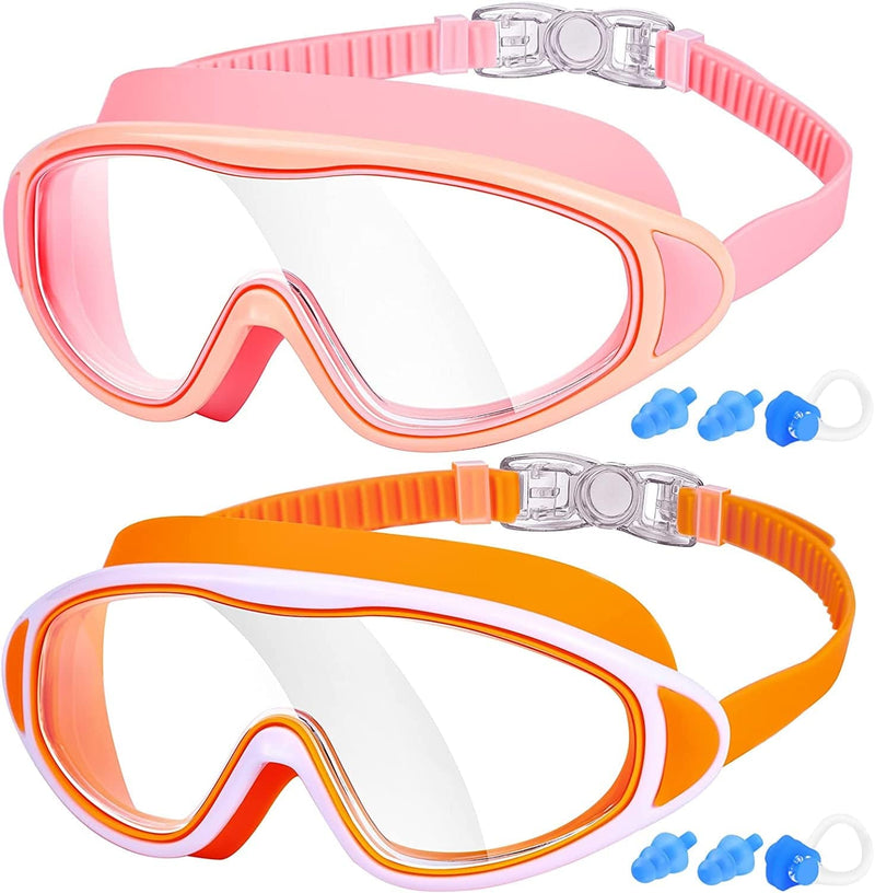 2-Pack Adult Swim Goggles, Wide Vision Swim Goggles for Men Women Youth, No Leaking anti Fog Sporting Goods > Outdoor Recreation > Boating & Water Sports > Swimming > Swim Goggles & Masks MAMBAOUT 02.warm Pink(clear Lens)+tangerine/White(clear Lens)  