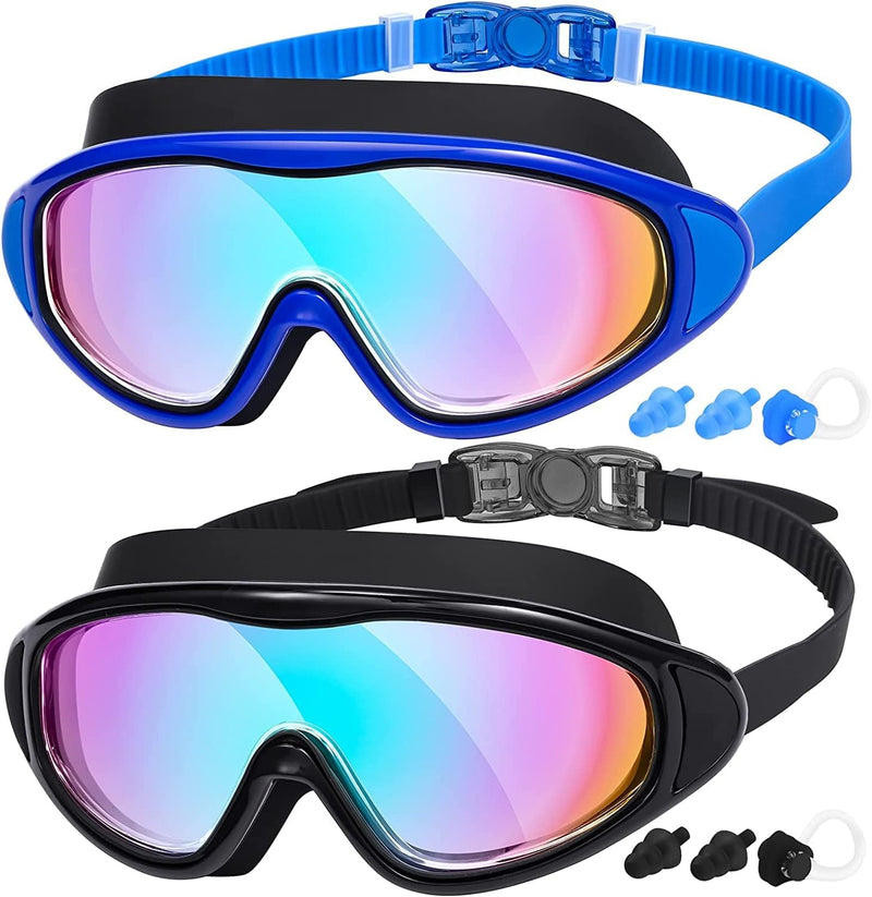 2-Pack Adult Swim Goggles, Wide Vision Swim Goggles for Men Women Youth, No Leaking anti Fog Sporting Goods > Outdoor Recreation > Boating & Water Sports > Swimming > Swim Goggles & Masks MAMBAOUT 01.black(ultra Mirror Lens)+black/Blue(ultra Mirror Lens)  