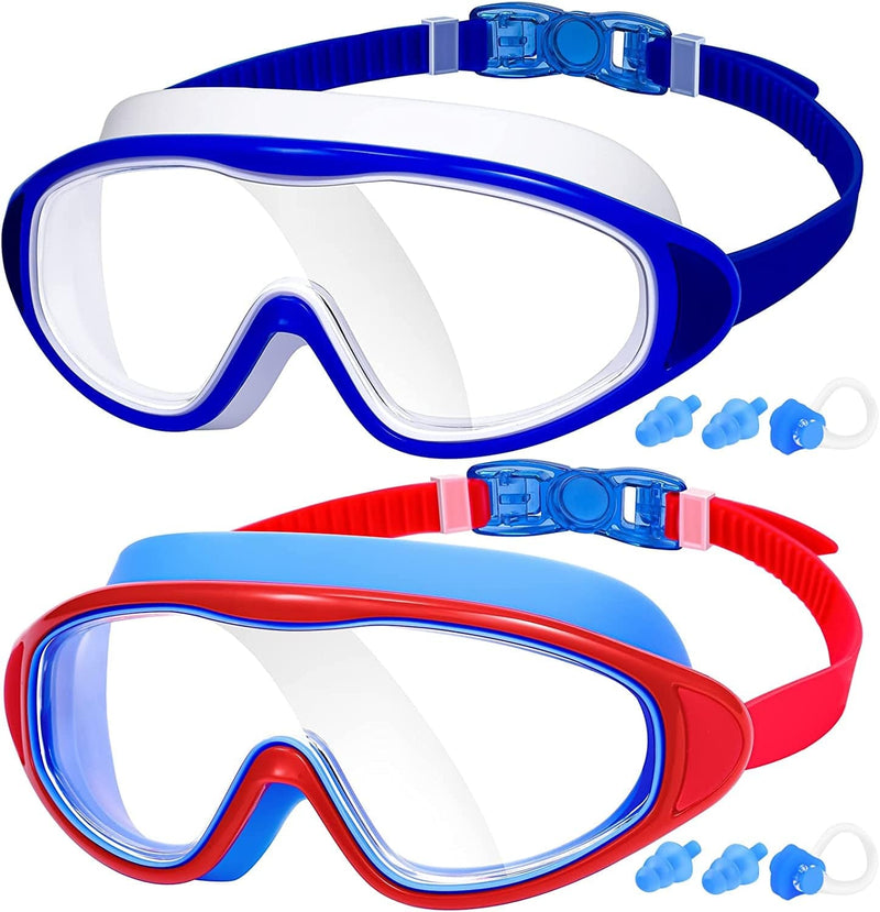 2-Pack Adult Swim Goggles, Wide Vision Swim Goggles for Men Women Youth, No Leaking anti Fog Sporting Goods > Outdoor Recreation > Boating & Water Sports > Swimming > Swim Goggles & Masks MAMBAOUT 03.red/Blue(clear Lens)+blue/White(clear Lens)  