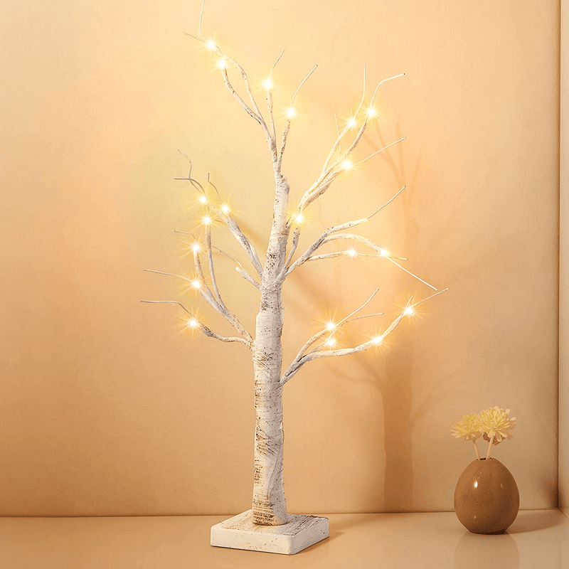 2 Pack BOMMETER 2FT 24LT Pre-lit White Birch Tree Light with Timer Decorative Light Tabletop-Set of 2 (2) Home & Garden > Decor > Seasonal & Holiday Decorations > Christmas Tree Stands BOMMETER 1  