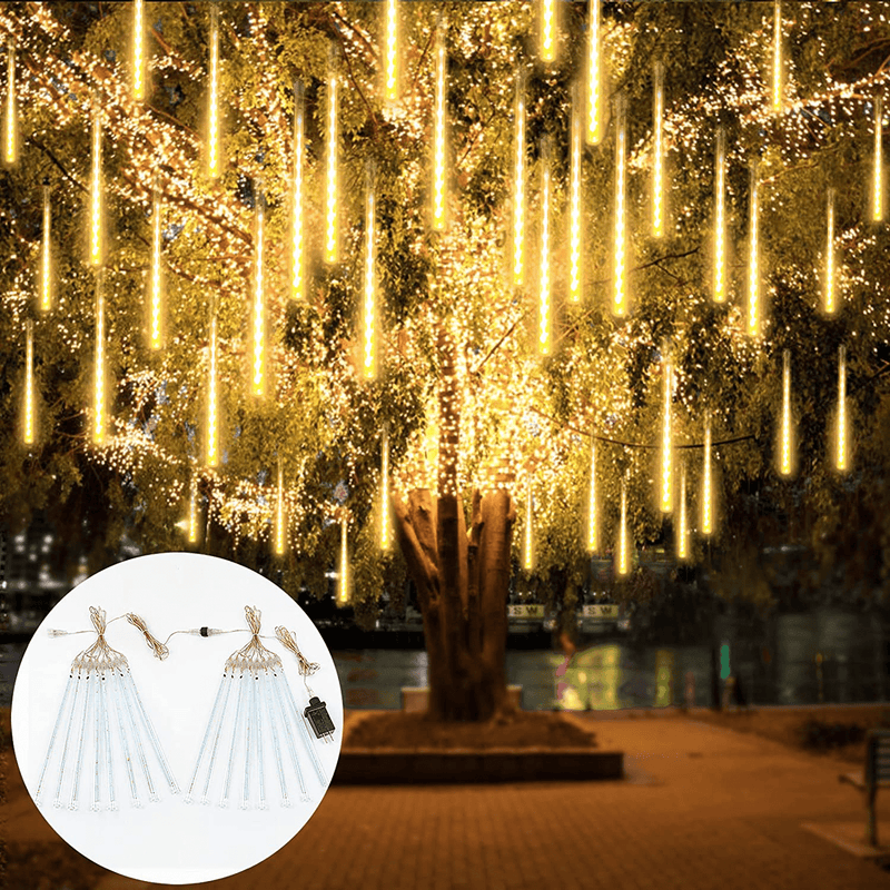 2-Pack Extendable Meteor Shower Christmas Lights Outdoor, 16 Tubes 384 LEDs Plug in String Lights for Christmas Decorations Outdoor Tree Decor Garden Patio Holiday (Warm White) Home & Garden > Decor > Seasonal & Holiday Decorations& Garden > Decor > Seasonal & Holiday Decorations SANJICHA Warm White  