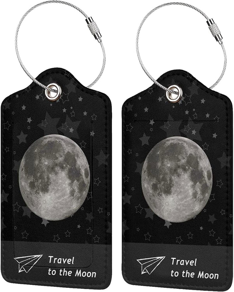 2 Pack Luggage Tag for Suitcase, Cute Unique Leather Suitcase Tags Identifiers with Privacy Name Address Labels & Durable Steel Loop for Women Men Travel Sporting Goods > Outdoor Recreation > Winter Sports & Activities COWDIY Moon  