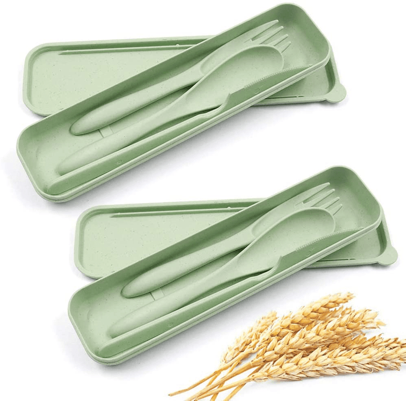 2 Pack Portable Travel Cutlery Set, Reusable Flatware Set, Wheat Straw Dinnerware Set, Tableware Set for Workplace School Picnic Camping (pink) Home & Garden > Kitchen & Dining > Tableware > Flatware > Flatware Sets N/A/ Green  