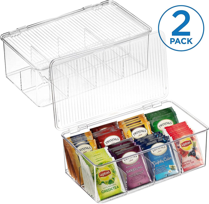 2 Pack Stackable Plastic Tea Bag Organizer - Storage Bin Box for Kitchen Cabinets, Countertops, Pantry - Holds Beverage Bags, Cups, Pods, Packets, Condiment Accessories Holder Home & Garden > Household Supplies > Storage & Organization Seseno   