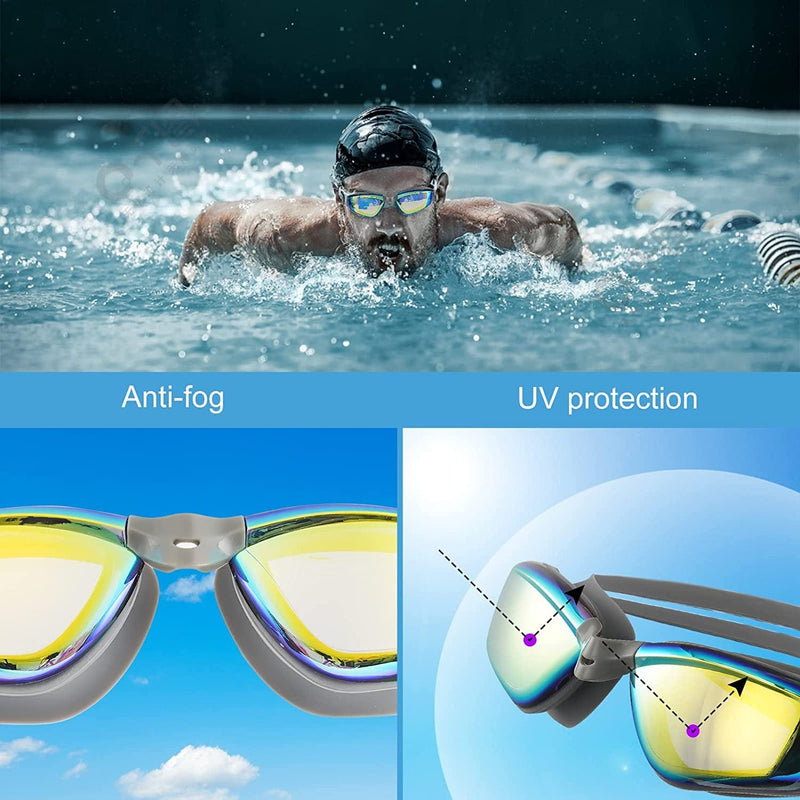 2 Pack Swimming Goggles for Adult Men Women, Anti-Fog Waterproof Silicone Swim Googles, No Leaking Full Protection