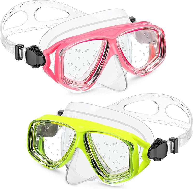 2 Packs Kids Swim Diving Mask Goggles Nose Goggles Underwater Swimming Goggles Snorkel Goggles for Kids Youth Sporting Goods > Outdoor Recreation > Boating & Water Sports > Swimming > Swim Goggles & Masks Flutesan Yellow, Pink  