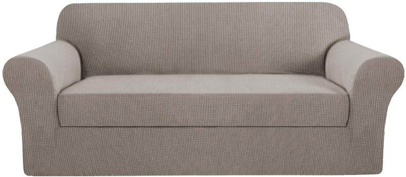 2 Piece Stretch Sofa Covers Couch Covers for Living Room Furniture Slipcovers (Base Cover Plus Seat Cushion Cover) Feature Upgraded Thicker Jacquard Fabric Removable Washable (Sofa, Natural) Home & Garden > Decor > Chair & Sofa Cushions H.VERSAILTEX Taupe Large 