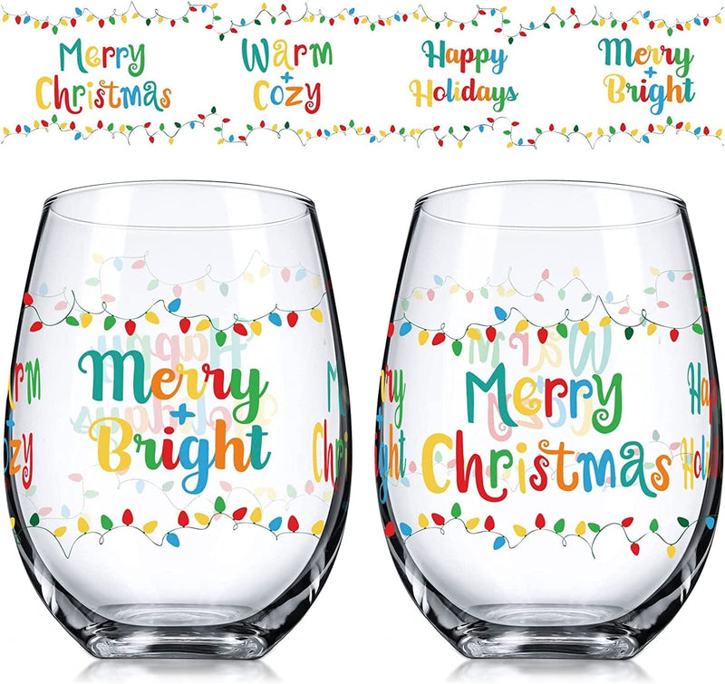 2 Pieces Christmas Stemless Wine Glass, 17 Oz Merry Christmas Happy Holiday Wine Glass Funny Mug Cup, Christmas New Year Gifts for Women Men Mom Dad Wife Husband Home & Garden > Kitchen & Dining > Tableware > Drinkware Patelai   