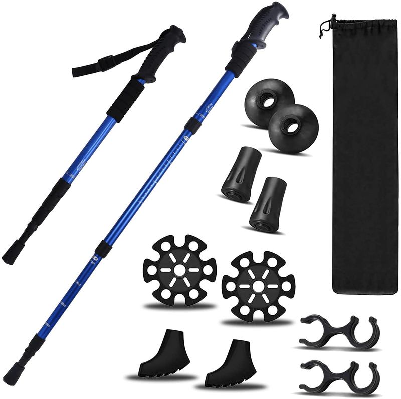 2 Pieces Hiking Sticks Hiking Trekking Poles Accessories for Walking Women Men Collapsible Lightweight Telescoping Stick Canes Sporting Goods > Outdoor Recreation > Camping & Hiking > Hiking Poles DANXUE blue  